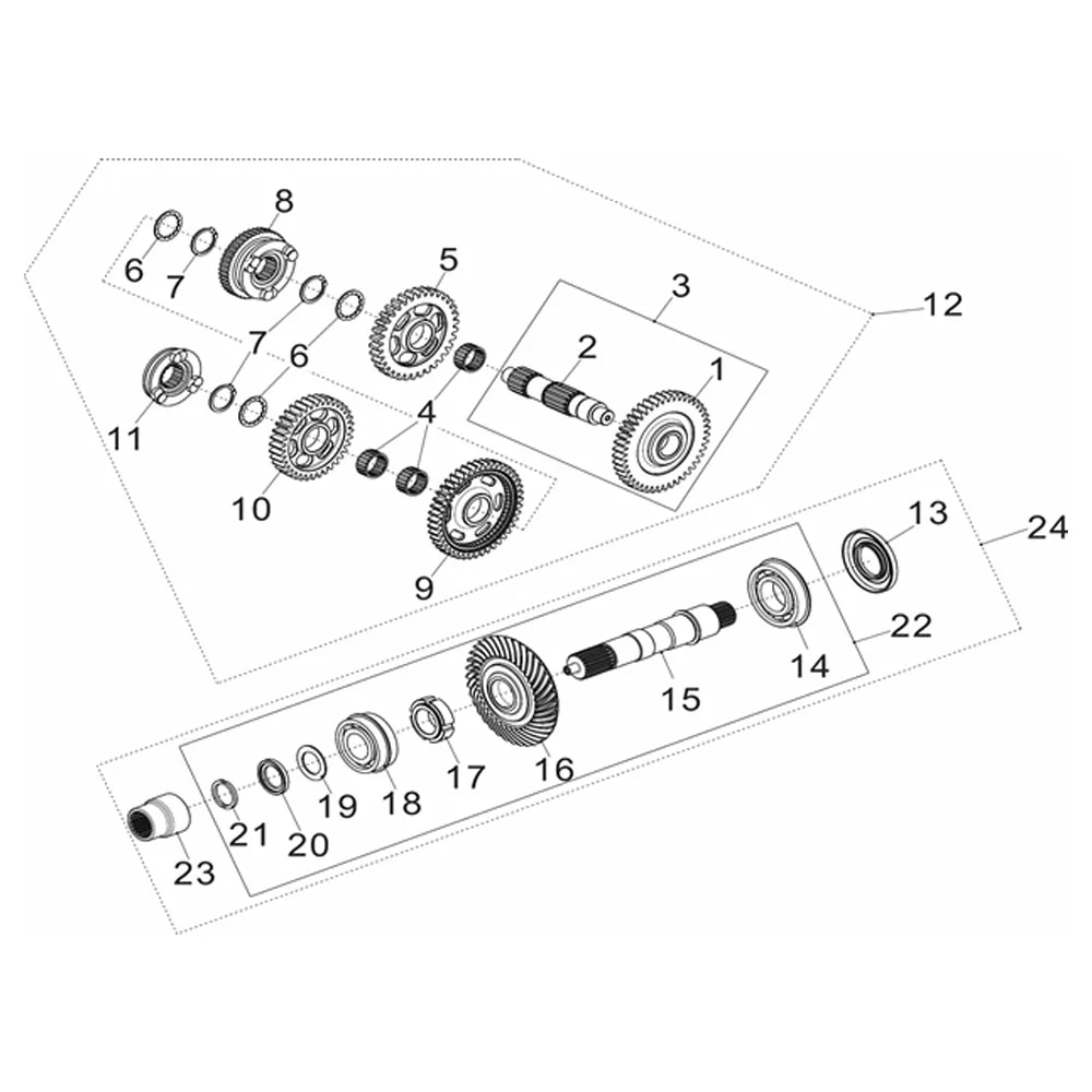 Secondary Shaft And Driven Bevel Gear Assembly